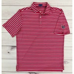 Stitch Golf Men's Polo Shirt Red and White Striped Medium/Large 95% Polyester